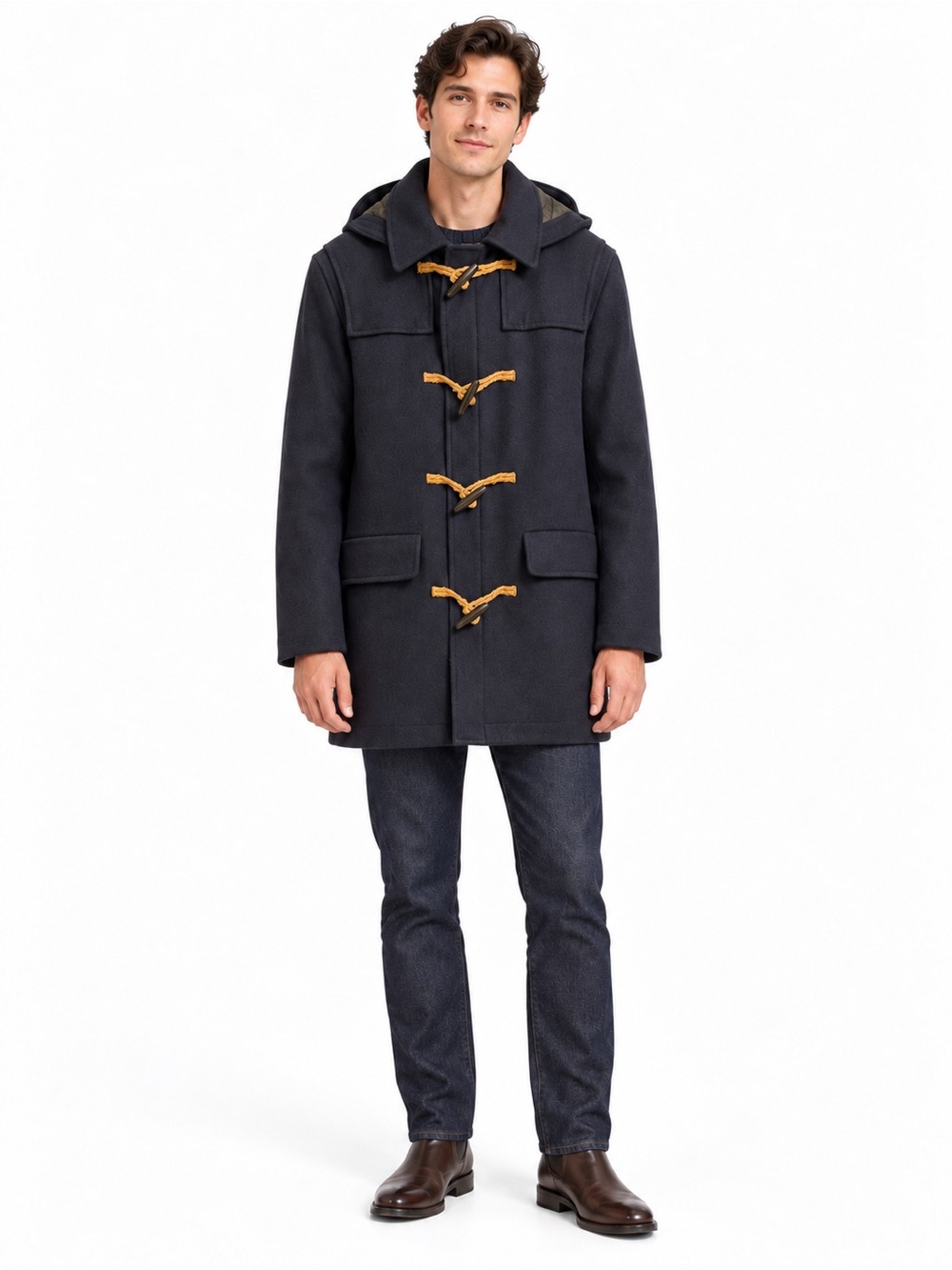 Lauren Ralph Lauren Navy Wool Blend Hooded Toggle Duffle Coat Small